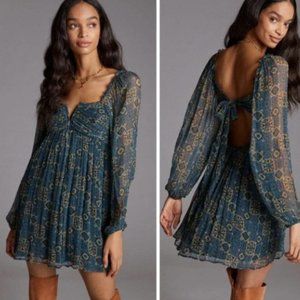 Anthropologie Let Me Be Geometric Open Back Babydoll Mini Dress Medium- NWT